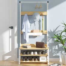 Simple Multi-Hook Clothing and Shoes Stand Rack Wood