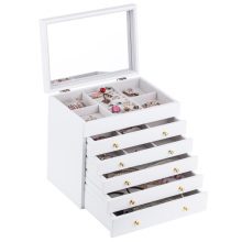 White Large Wooden Jewelry Box Velvet