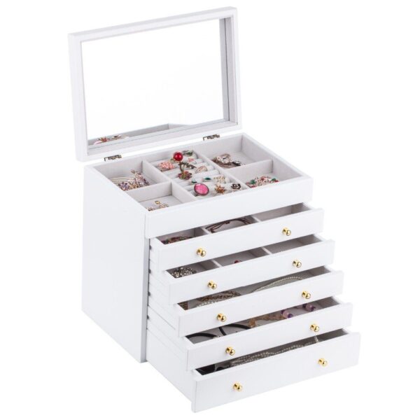 White Large Wooden Jewelry Box Velvet