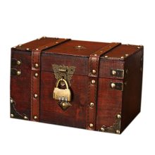Retro Treasure Chest with Lock Vintage Wooden Storage Box