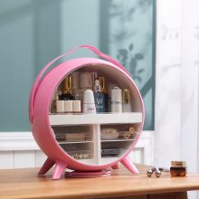 360° Rotating Makeup Organizer with LED Light and Dustproof Mirror – Ultimate Cosmetic Storage Solution