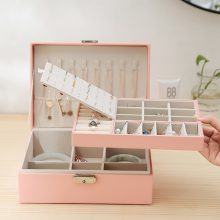 Double layer Leather Jewelry Box Security key Portable