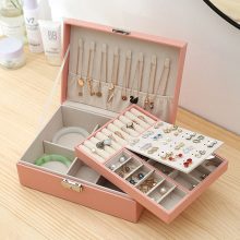 Double layer Leather Jewelry Box Security key Portable