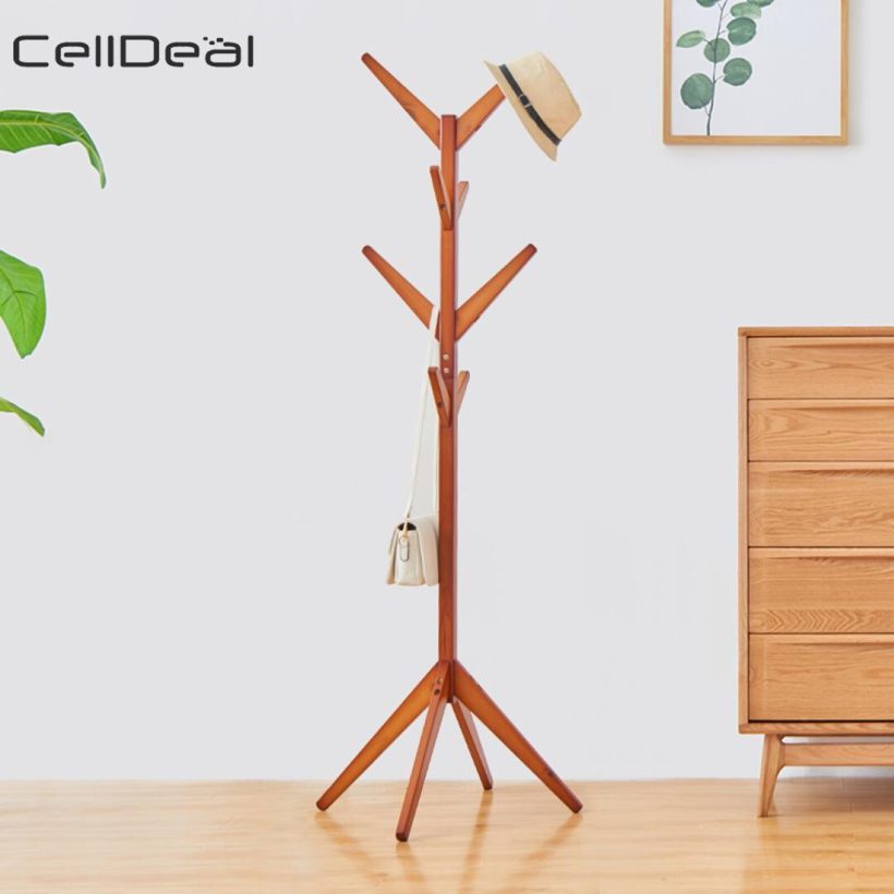 Solid Wood Floor Coat Rack Free Standing Wood Tree Coat