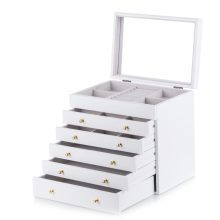 White Large Wooden Jewelry Box Velvet
