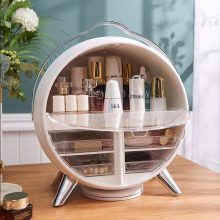 360° Rotating Makeup Organizer with LED Light and Dustproof Mirror – Ultimate Cosmetic Storage Solution