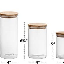 Canister Set of 5, Glass Kitchen Canisters with Airtight Bamboo Lid
