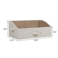 Trapezoid Storage Baskets - Collapsible Bamboo Cotton Fabric Bins for Shelves, Set of 3, Stylish Organization with Attached Handles