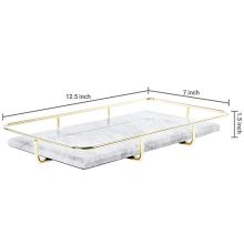 Marble Vanity Organizer Tray with Polished Gold