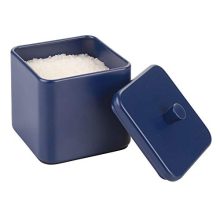 mDesign Metal Bathroom Vanity Countertop Storage Organizer Canister Apothecary Jar for Cotton Swabs, Rounds, Balls, Makeup Sponges, Blenders, Bath Salts - Square - Navy Blue