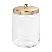 mDesign Glass Bathroom Vanity Storage Organizer Apothecary Canister Jar for Cotton Swabs, Cotton Rounds, Cotton Balls, Makeup Sponges, Bath Salts - Clear/Soft Brass