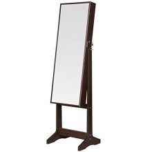 Full-Size Mirror Jewelry Cupboard with Large Storage & Lockable Organizer – Dark Brown