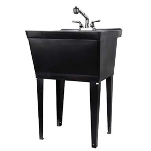Black Utility Sink Laundry Tub With Pull Out Chrome Faucet