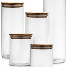 Canister Set of 5, Glass Kitchen Canisters with Airtight Bamboo Lid