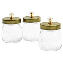 Glass Vanity Canisters with Gold Lids, Mason Jar Bathroom Set