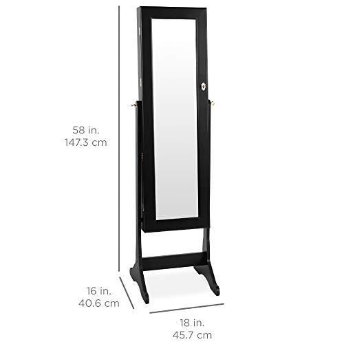 Greatest Alternative Full-Length Tilting Mirrored Jewelry Armoire with Velvet Lining – Lockable, 48 Necklace Hooks, Adjustable Tilt & Ample Storage