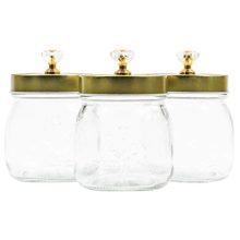 Glass Vanity Canisters with Gold Lids, Mason Jar Bathroom Set