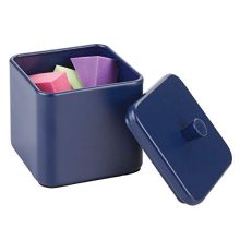 mDesign Metal Bathroom Vanity Countertop Storage Organizer Canister Apothecary Jar for Cotton Swabs, Rounds, Balls, Makeup Sponges, Blenders, Bath Salts - Square - Navy Blue