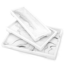 White Marble Resin Vanity Tray - Elegant Bathroom and Vanity Organizer for Tissues, Candles, and Towels