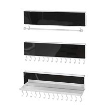 Wall Mounted Acrylic Mirror Jewelry Organizer – 3-Piece Set with 28 Hooks, Bracelet Rod, and Necklace Holder for Efficient Jewelry Storage