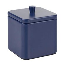 mDesign Metal Bathroom Vanity Countertop Storage Organizer Canister Apothecary Jar for Cotton Swabs, Rounds, Balls, Makeup Sponges, Blenders, Bath Salts - Square - Navy Blue