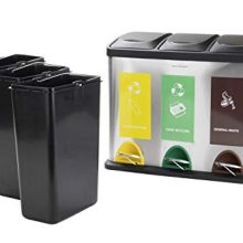 Metal Recycling Bin Mind Reader 3-Section Stainless Steel