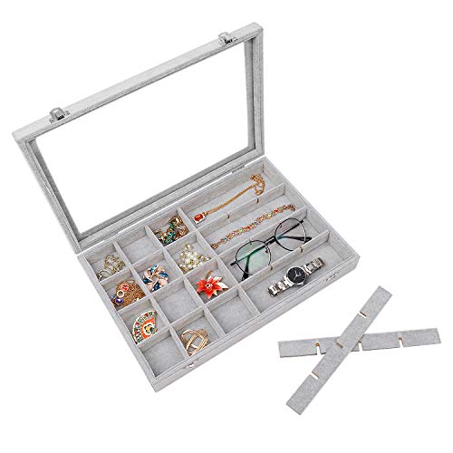 STYLIFING Clear Lid Velvet 24 Grid Jewelry Tray