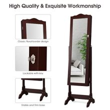 LEDs Mirror Jewelry Cabinet Lockable Standing Jewelry Armoire