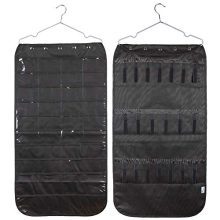 Double-Sided Hanging Jewelry Organizer with 40 Pockets & 20 Magic Tape Hooks for Earrings, Necklaces, Bracelets, and Rings