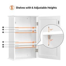 Wall Mounted Single Door 3 Tier Adjustable Storage Shelf