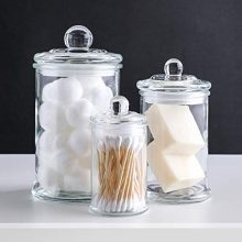 KMwares 3PCs Set Small Mini Clear Glass Premium Quality Apothecary Jars