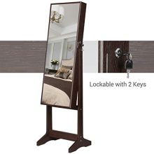 Full-Size Mirror Jewelry Cupboard with Large Storage & Lockable Organizer – Dark Brown