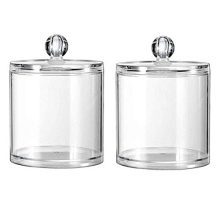 2 Pieces 10 Oz Plastic Cotton Swab Ball Pad Holder Clear Plastic Acrylic Jar