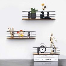 Oval Floating Wall Shelves Set of 3 Rustic Wood Wire Frame