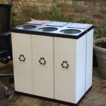 Large 25 Gallon Triple Recycling Bin with Changeable Labels - Ideal for Schools and Offices