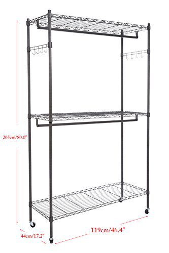 Kemanner Heavy Duty Rolling Garment Rack 3-Tiers