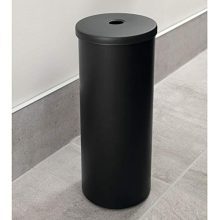 Cade Toilet Paper Reserve Canister - Stylish Matte Black Bathroom Organizer for Master, Guest, Kid's, or Office Toilet