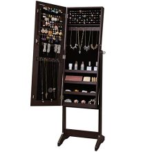 Full-Size Mirror Jewelry Cupboard with Large Storage & Lockable Organizer – Dark Brown