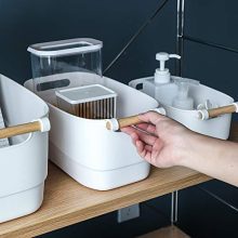Storage Bins with Wood Handle, Set of 2 - Minimal