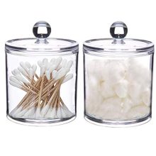 2 Pieces 10 Oz Plastic Cotton Swab Ball Pad Holder Clear Plastic Acrylic Jar