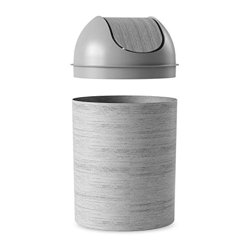 Umbra Mezzo Waste Can, 1 – Small Greywood Trash Can with Swing Top Lid for Kitchen and Bathroom