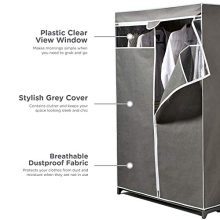 Type A Garment Rack with Clear Cover – Durable Clothes Organizer with Zippered Non-Woven Fabric for Bedroom, Closet & Seasonal Storage – 61” Grey