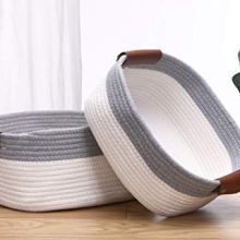 Rectangle Cotton Rope Basket with Handles for Books, Magazines, Toys
