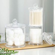 Clear Acrylic Qtip Holder Dispenser Set – Stylish Bathroom Storage for Cotton Swabs, Cotton Balls & Rounds – Stackable Organizer Jars