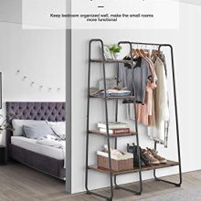 Clothing Rack with 5 Wood Shelves and Hanging Bar