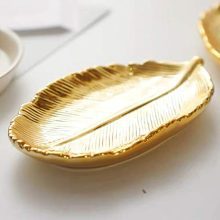 lemonadeus Small Golden Leaf Tray Ceramic Decorative