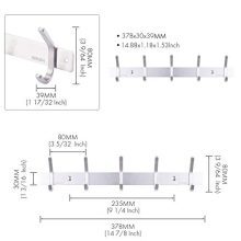 KES Bathroom Towel Rail Rack with 5 Scroll Hooks Wall Mount