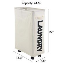 Mziart 22" Rolling Slim Laundry Basket with Stand Foldable Waterproof Sorter