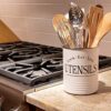 Kitchen Utensil Holder Crock, White With Premium