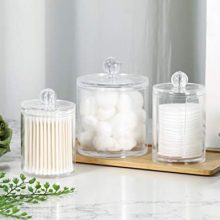Clear Acrylic Qtip Holder Dispenser Set – Stylish Bathroom Storage for Cotton Swabs, Cotton Balls & Rounds – Stackable Organizer Jars